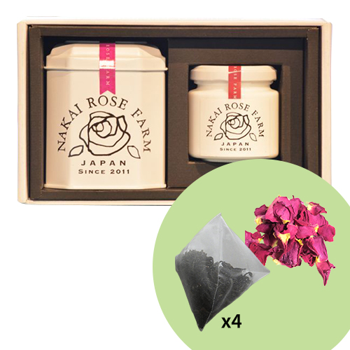 ローズリーフ缶1 5g 5包 ローズコンフィチュール90g ローズティーとローズコンフィチュール 食用薔薇の葉のお茶と薔薇 ジャムナカイローズファームノンカフェイン紅茶 カフェインレスティーと薔薇ジャム